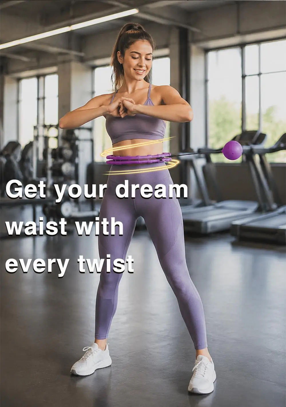 Smart Weighted Fitness Hoop 24 Detachable Links Adjustable Plus Size 47-Inch Slimming Ring Waist Trainer Auto-Spinning Massage Circle for Adults Women Beginners Weight Loss Fat Burning Home Gym Workout Equipment detail