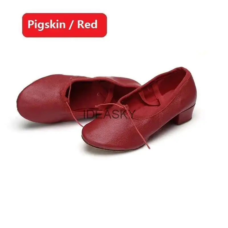 Quality Dancing Shoes For Women Middle Heel Pigskin Canvas Leather Girls Women's Ballet Dance Shoes Belly Yoga Teachers's Shoes detail
