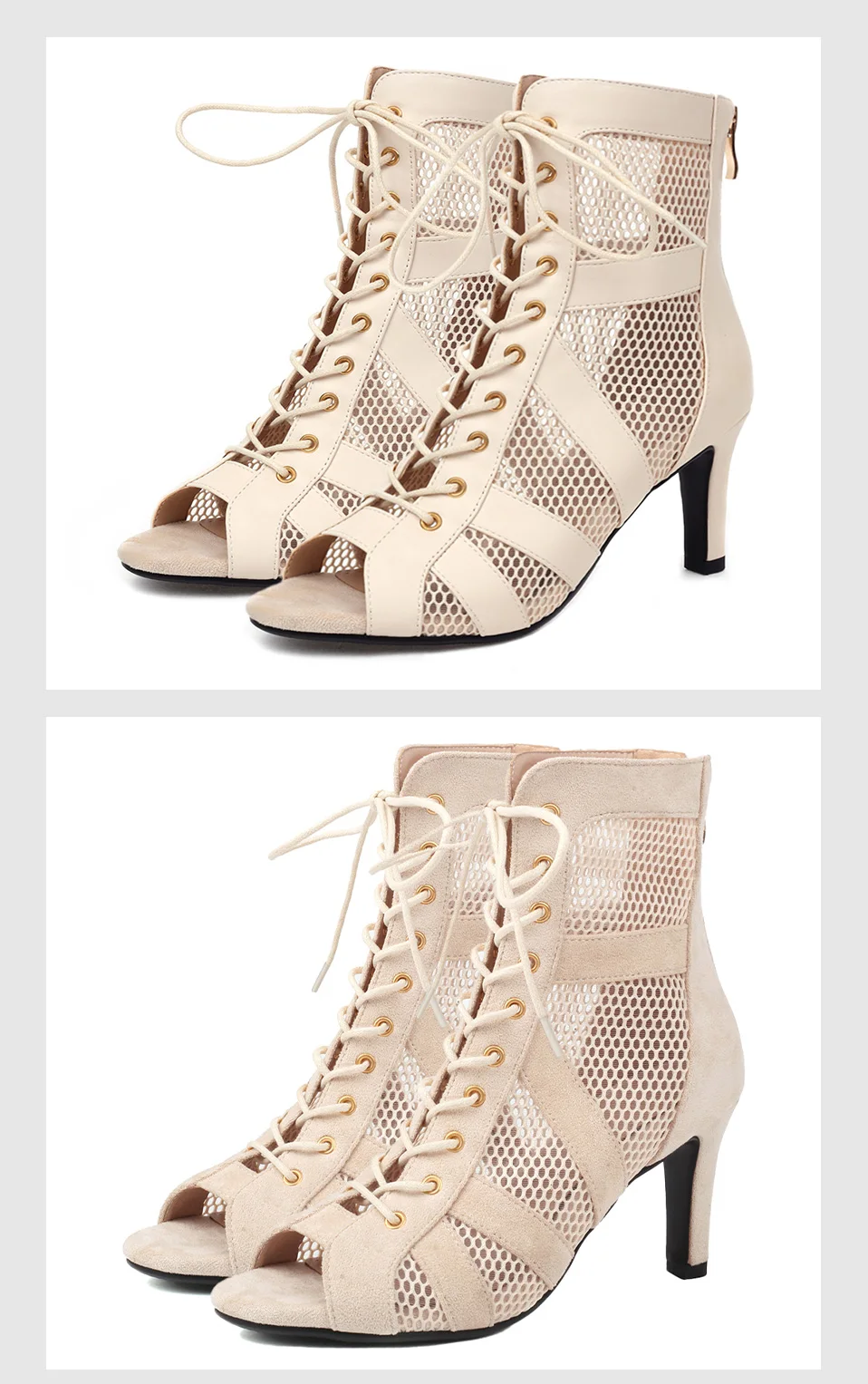 Girls Latin Dance Shoes Women Modern Dance Salsa High-Top Sandals Dance Hall Shoes Ladies Fashion Sexy High-Heeled Suede Boots detail
