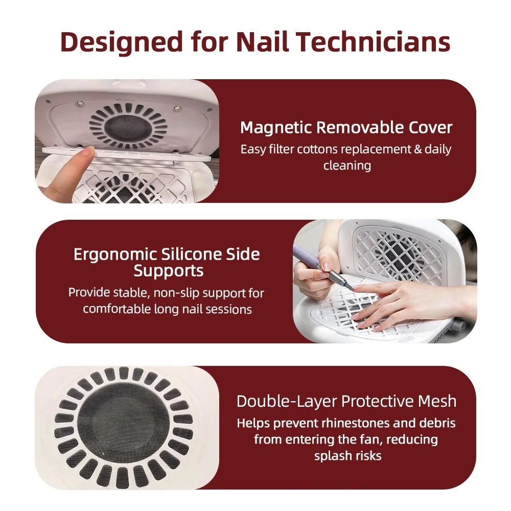 Foldable Nail Dust Collector Dual-Turbine Speed Adjustable Manicure Nail Vacuum Cleaner 90° Dual-Sided Dust Collection Nail Tool detail