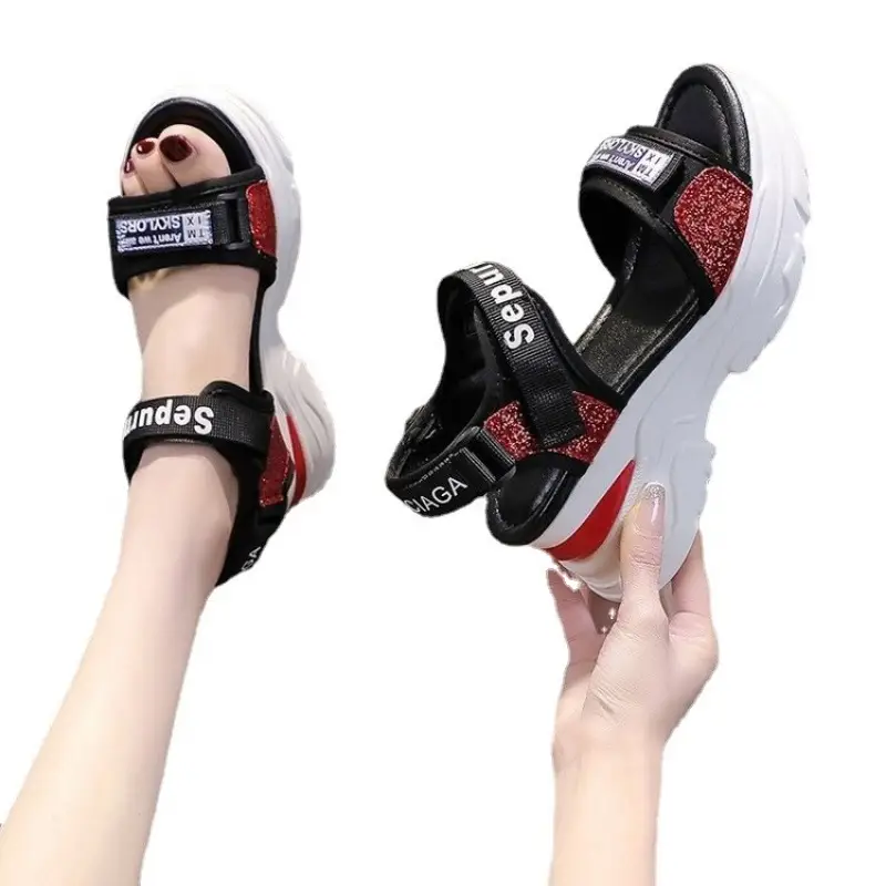 New Summer Ladies Sandals Platform Wedge Heels Shoes Casual Beach Heightening Slope with Women's Sports High Heels Sandals Girl product view