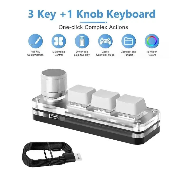 Mini Mechanical Keyboard 3 Keys 1 Knob USB RGB Macro Keyboard Gaming Custom Programming Knob Keyboard Portable For Photoshop product view