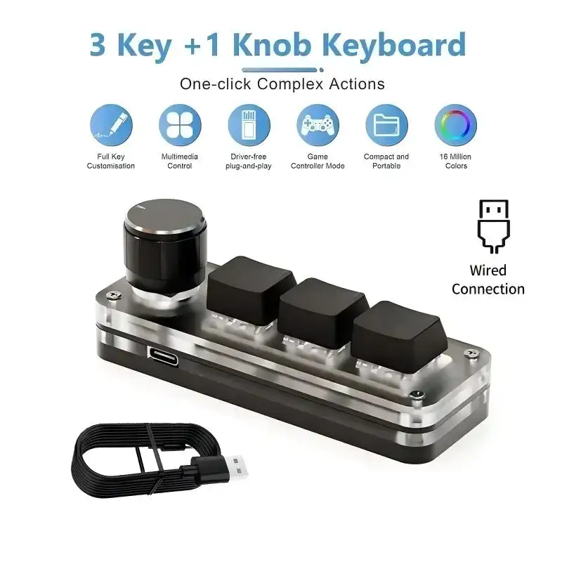2.4G 3-key Customize Bluetooth Keyboard Macro Knob Copy Paste Shortcut Key E-sports Game Mini Mechanical Hot Plug Mini Keyboard product view