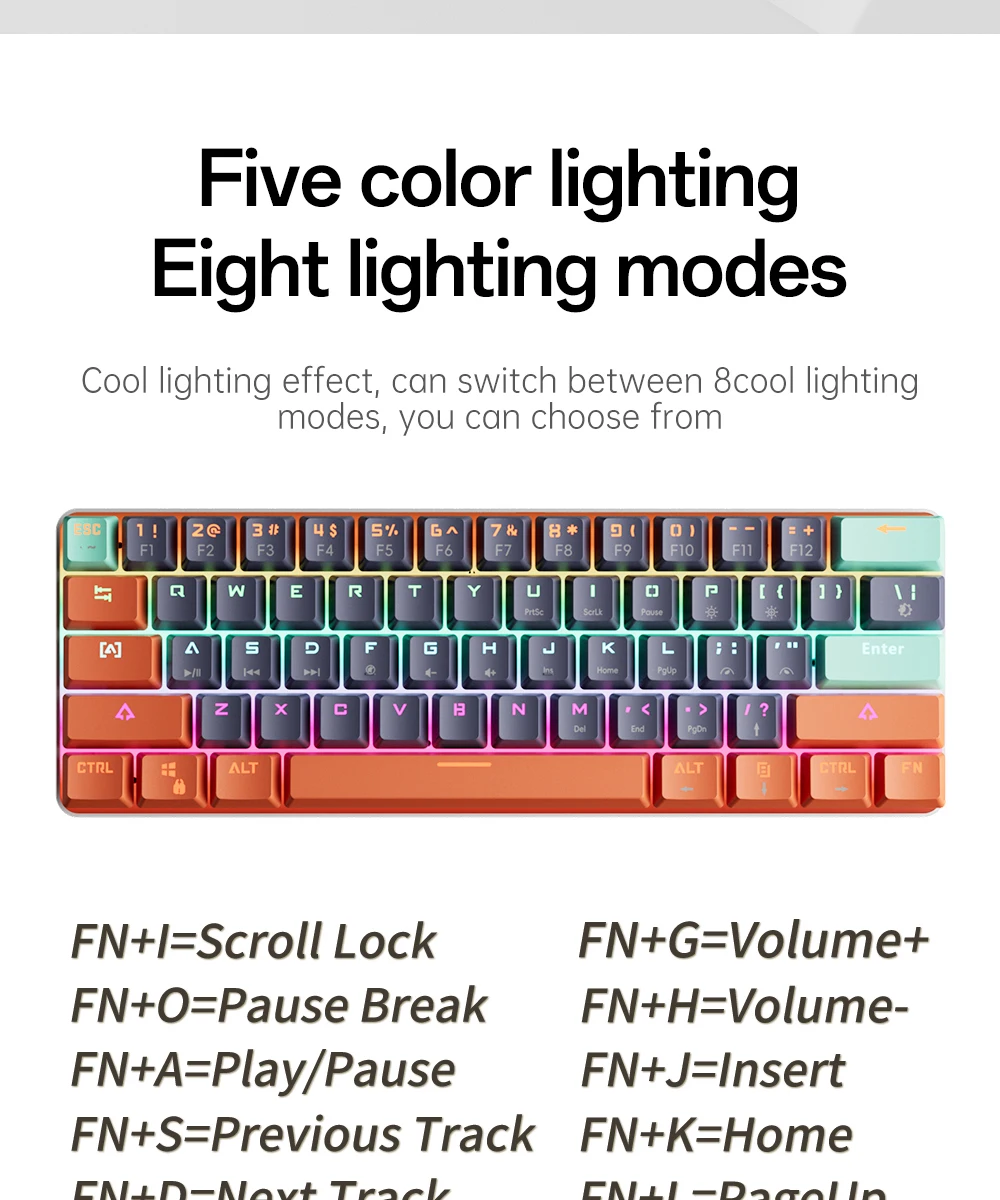 MUCAI 61 key USB hot swappable esports mechanical keyboard game red axis LED cool light effect compact and practical detail