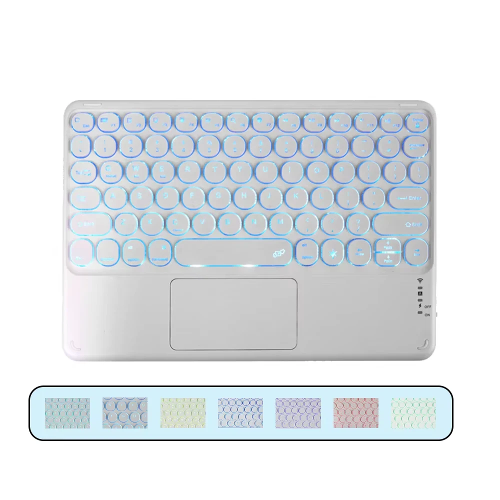 Spanish/Hebrew/Russian/Portuguese Cute Round Hat Backlit Bluetooth Keyboard with Touchpad For iPad Tablet Laptop IOS Android detail