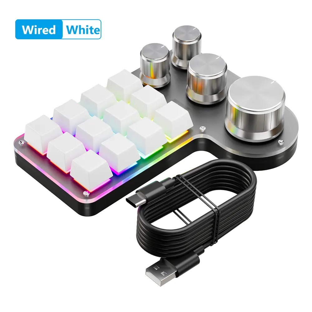 Programmable Customized Keyboard RGB 12 Keys 4 Knob Macro Keypad Hot-swap USB Wired/Bluetooth-Compatible Mechanical Keyboard product view