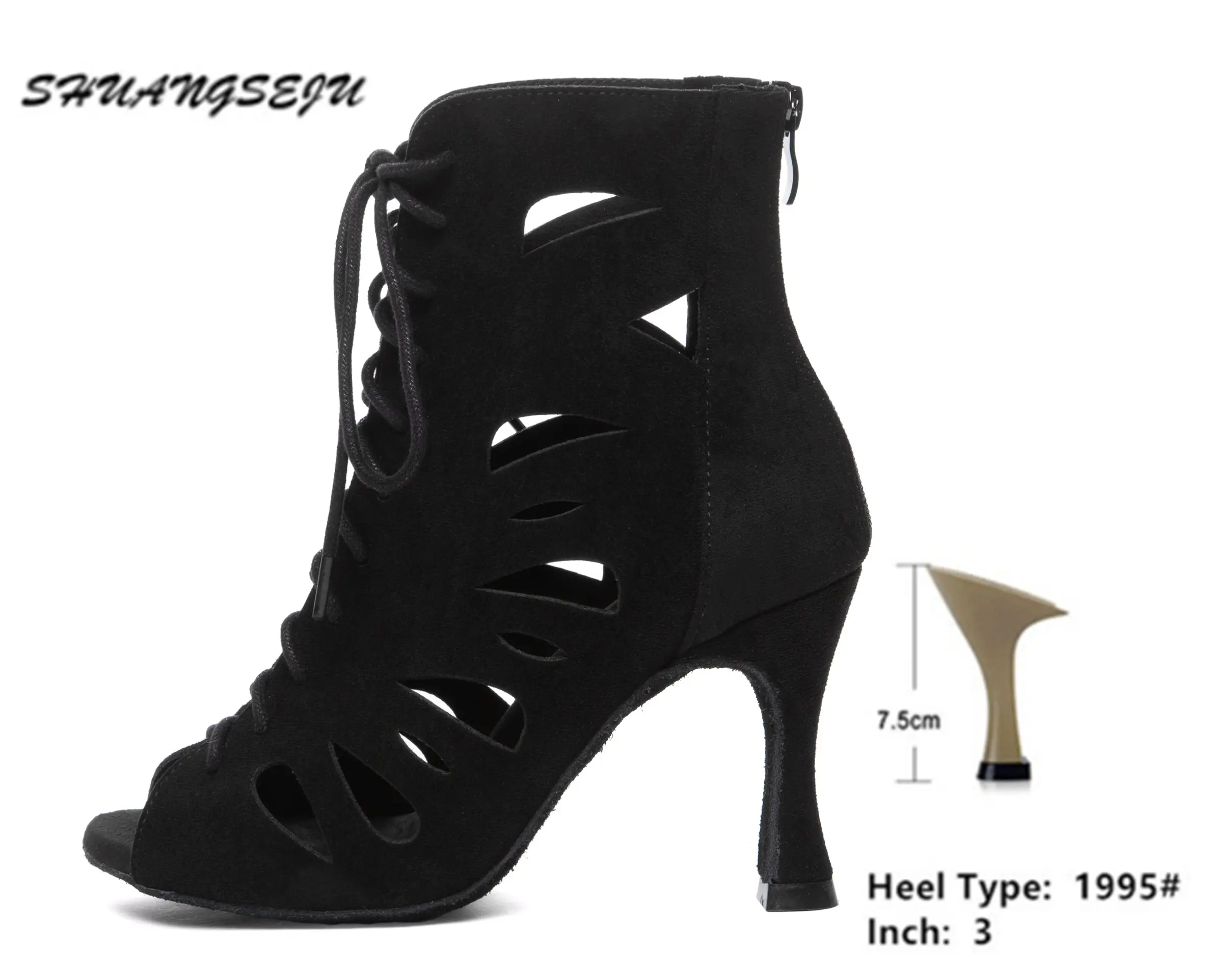 SHUANGSEJU New Women's Latin Dance Shoes Hollow Sexy Lace-Up Salsa Dance Shoes Bachata Black Jazz Ankle Boots Heels Dance Shoes product view