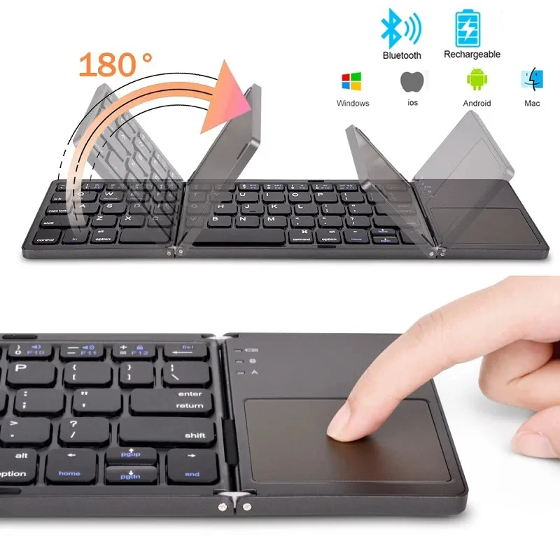 Bluetooth 5.0 Keyboard Tri-fold Keyboard Mini Keyboard with Touchpad Rechargeable Wireless Keyboard For Windows Android iOS detail