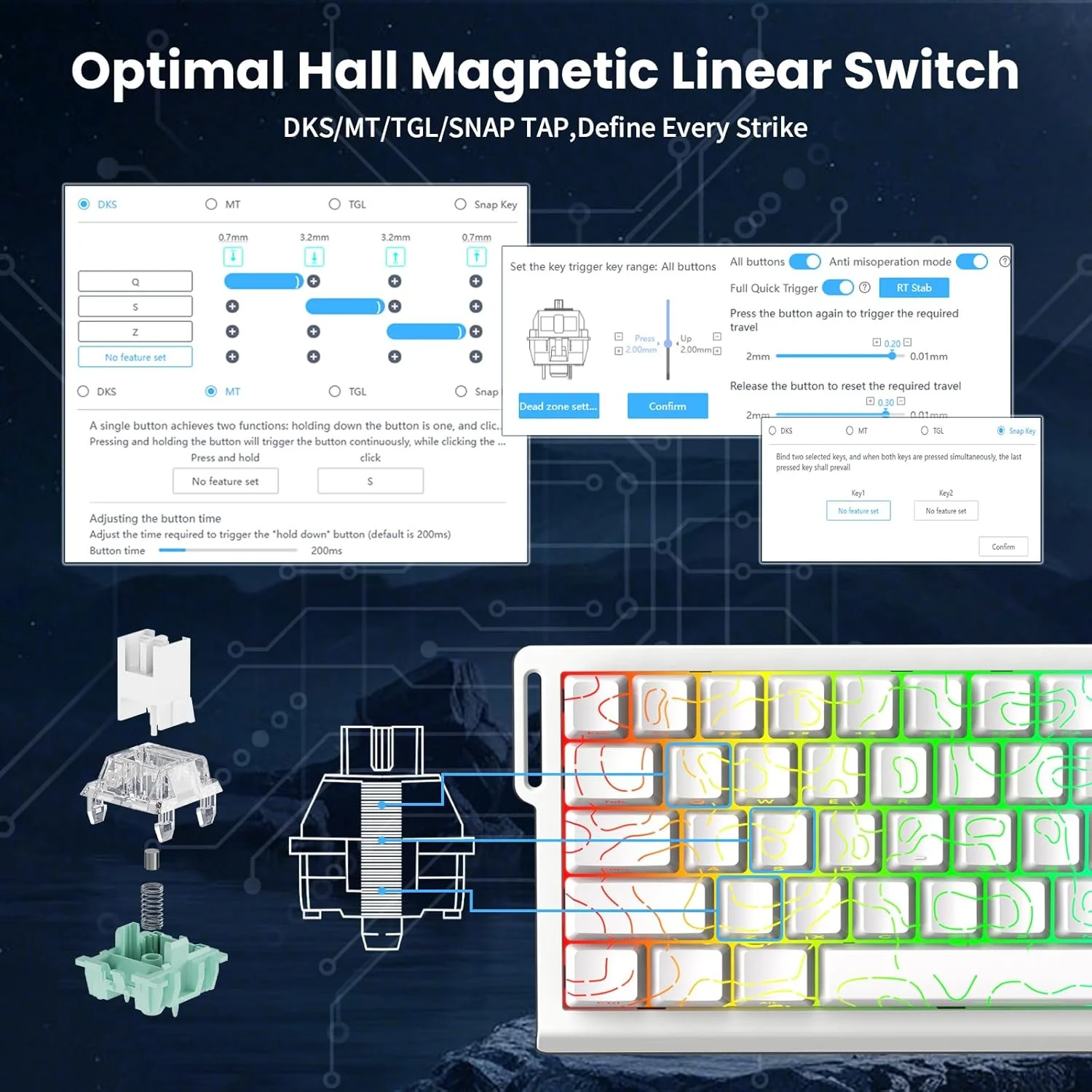 ATTACK SHARK X68 HE Rapid Trigger Keyboard Magnetic Switch 60% Wired 8KHz Hot Swappable Keyboard With RGB Lighting PBT Double-sh product view