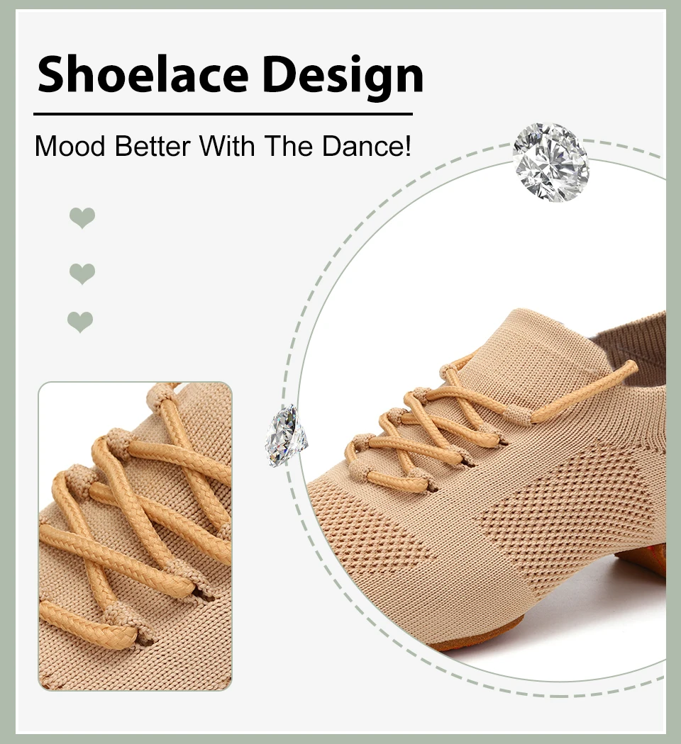 Women Dance Shoes Knitted Teacher Shoes Soft sole Low Heel Latin Training Shoes Ballet Dance Shoes Jazz Ballroom Sneakers Girls detail