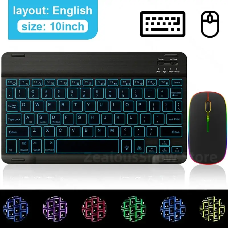 Mini Backlit RGB Bluetooth Wireless Keyboard 2.4G Mouse For Tablet Cell Phone Windows Android iOS Ultra Light Slim iPad Keyboard product view