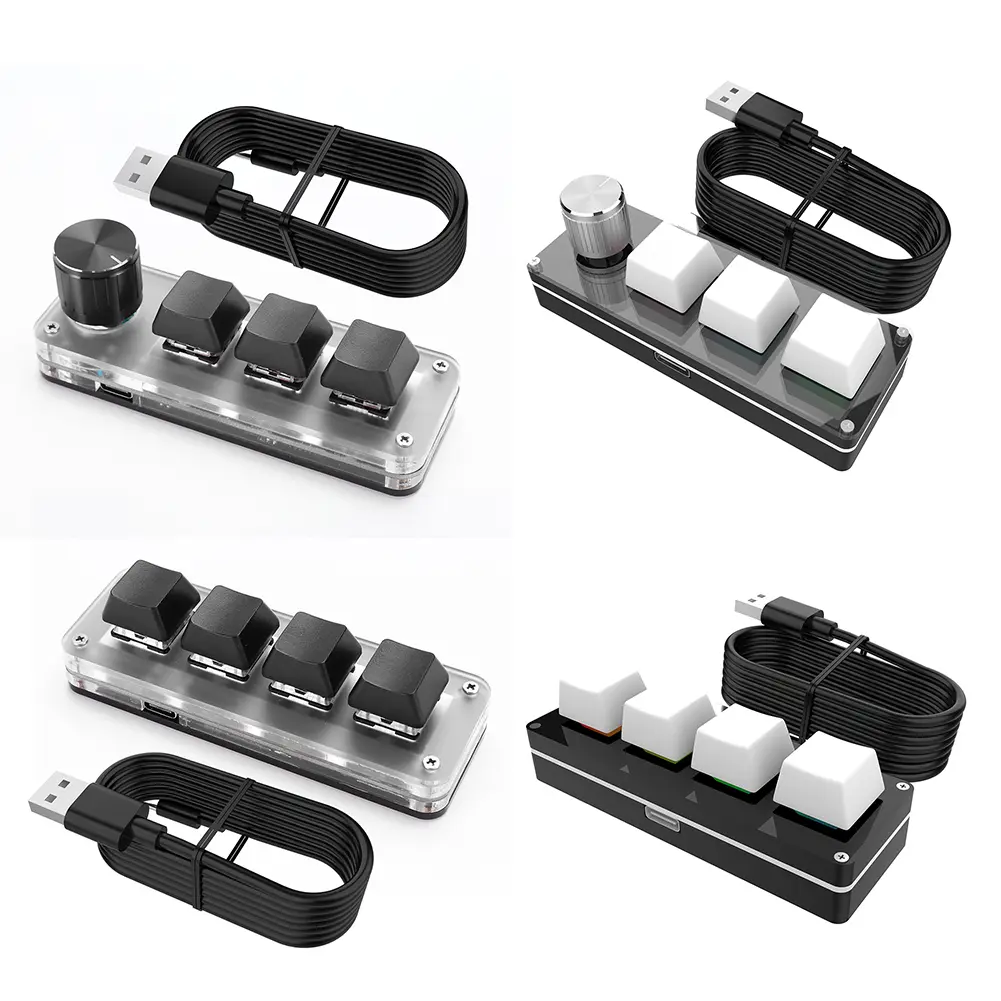 3 Key 1 Knob/4 Key Programming Macro  Knob Keyboard RGB Wired USB Photoshop Gaming Keypad Red Switches Mechanical Macropad