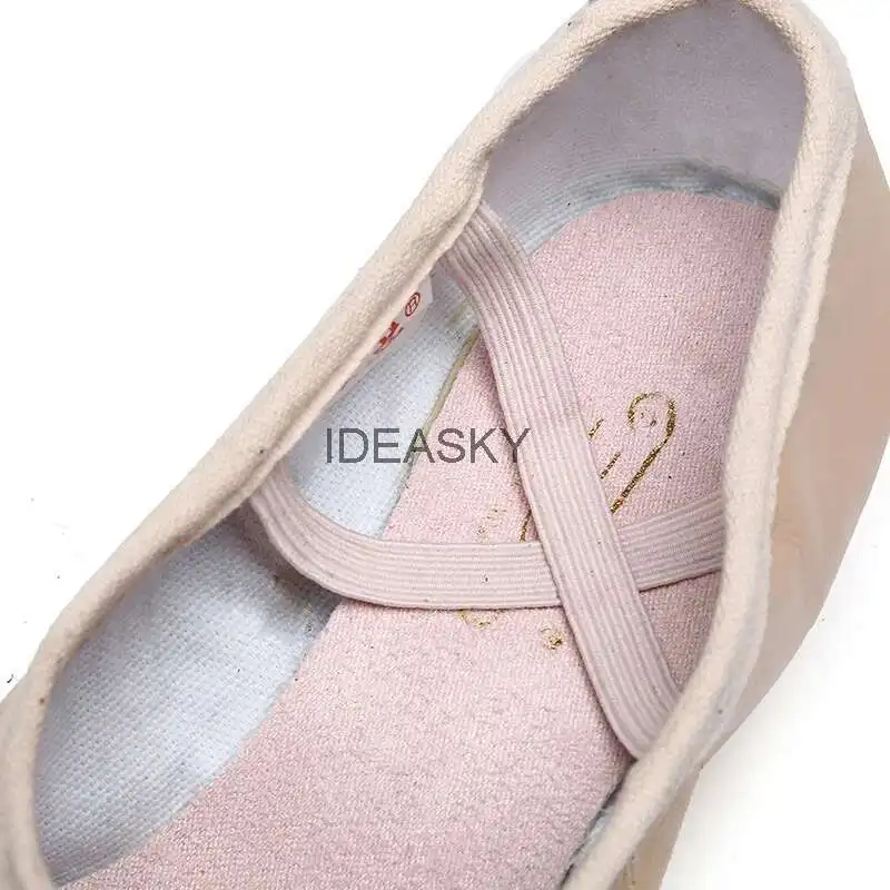 Quality Dancing Shoes For Women Middle Heel Pigskin Canvas Leather Girls Women's Ballet Dance Shoes Belly Yoga Teachers's Shoes detail