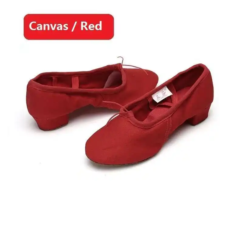Quality Dancing Shoes For Women Middle Heel Pigskin Canvas Leather Girls Women's Ballet Dance Shoes Belly Yoga Teachers's Shoes product view