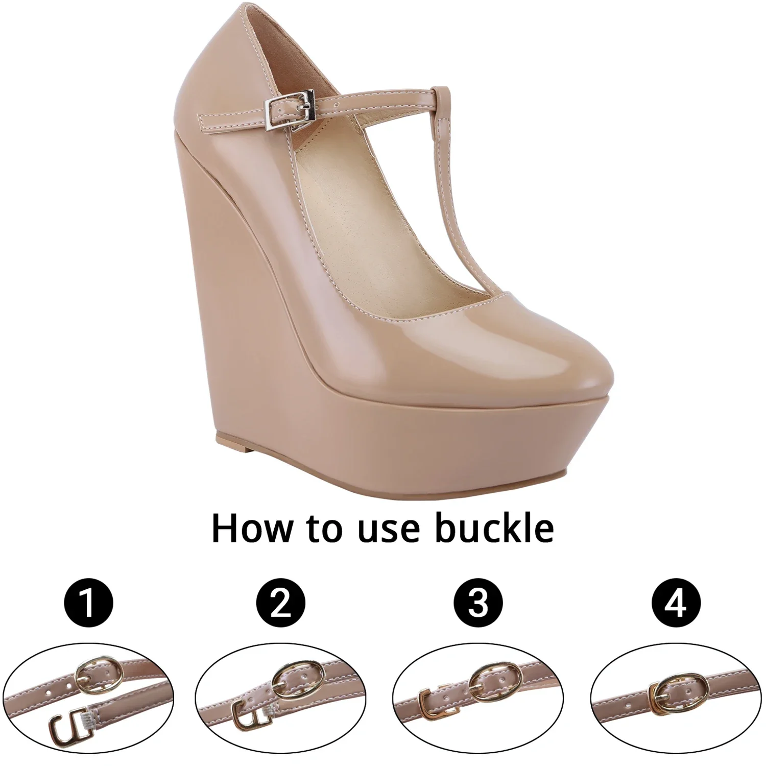 Women Pumps 2026 New Autumn Winter 14cm Round Toes Platform Wedge High Heels T-Strap Gladiator Ladies Dress Party Wedding Shoes detail