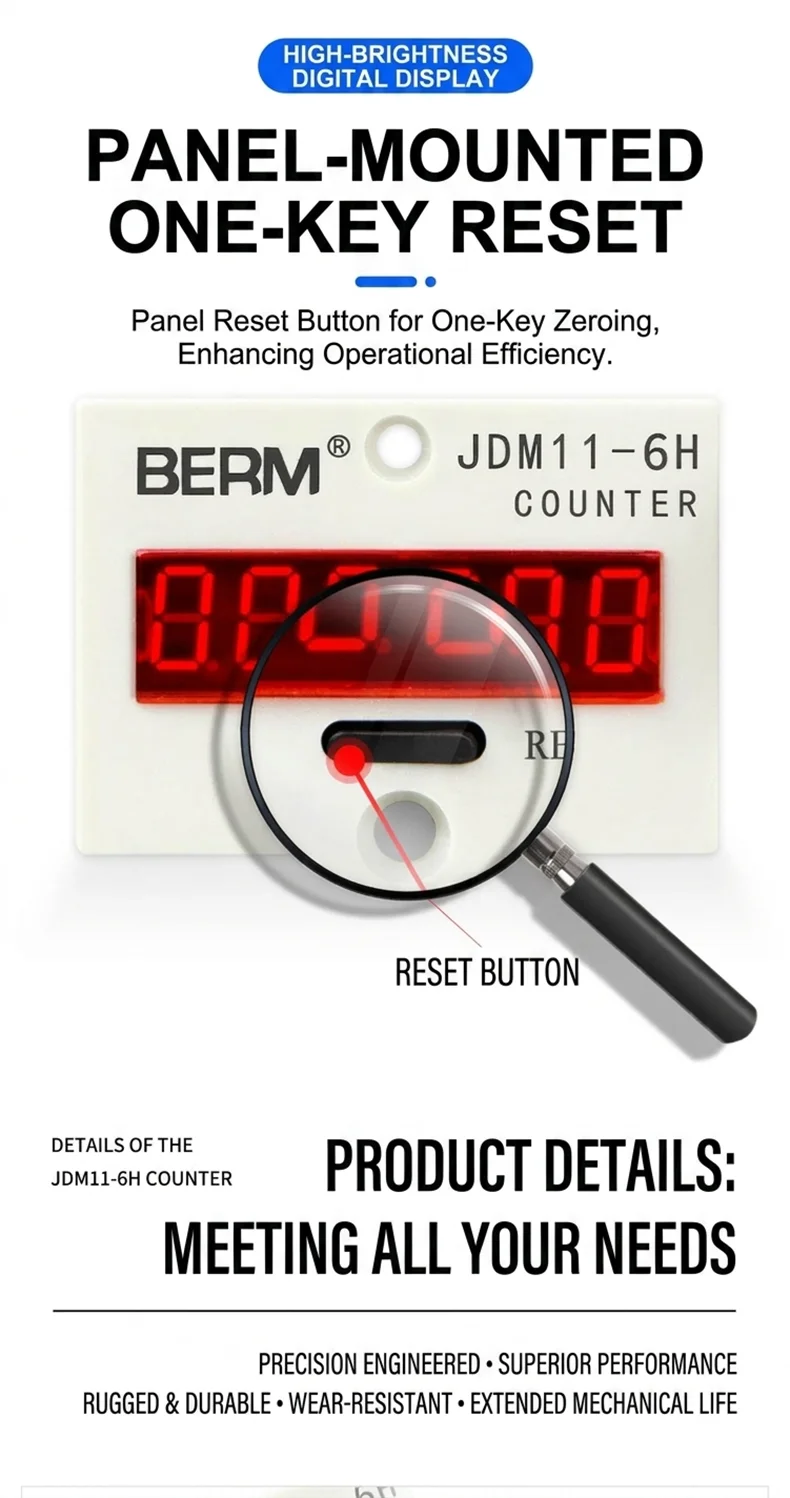 JDM11-6H 6 Digit Digital Counter Electronic Counter Totalizing Counter Resettable Power Failure Memory 12-24V 36V 110V 220V 380V detail