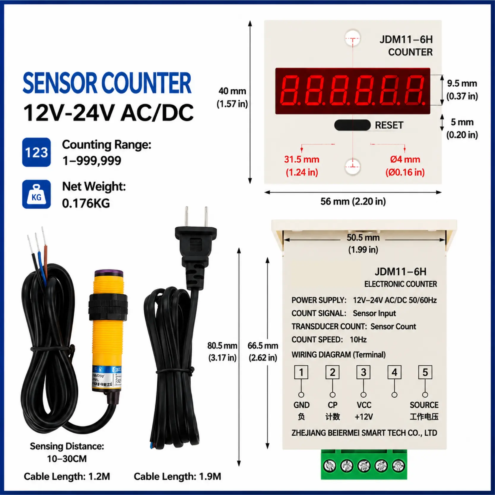 JDM11-6H 6 Digit Digital Counter Electronic Counter Totalizing Counter Resettable Power Failure Memory 12-24V 36V 110V 220V 380V product view