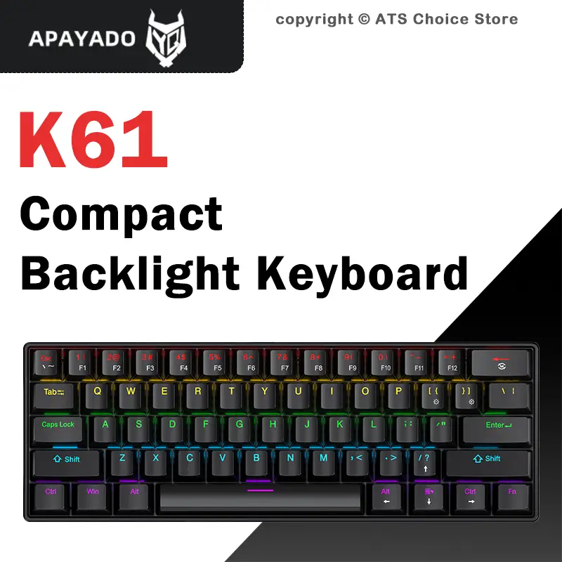 APAYADO K61 61 Keys Wired Mechanical Keyboard, 60% layout Mini RGB Gaming Keyboard, Red/Blue Switch, Compact for PC Laptop