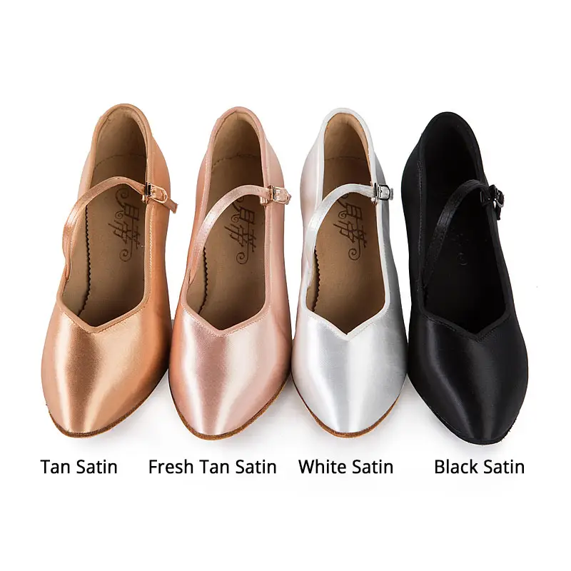 BD Dance Women Standard Shoes 138 ClASSIC Fresh Tan Satin High Heel Ladies Ballroom Dance Shoes Soft Outsole Modern Dance product view