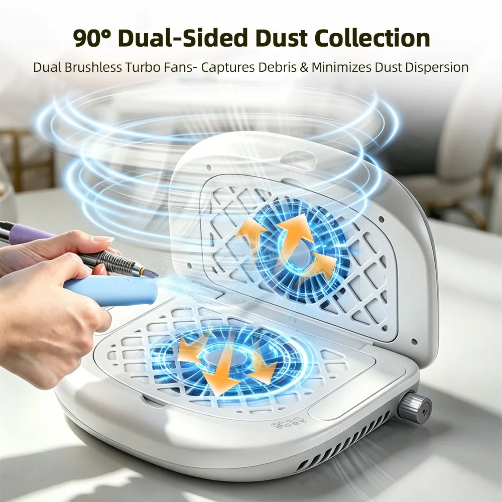 Foldable Nail Dust Collector Dual-Turbine Speed Adjustable Manicure Nail Vacuum Cleaner 90° Dual-Sided Dust Collection Nail Tool detail
