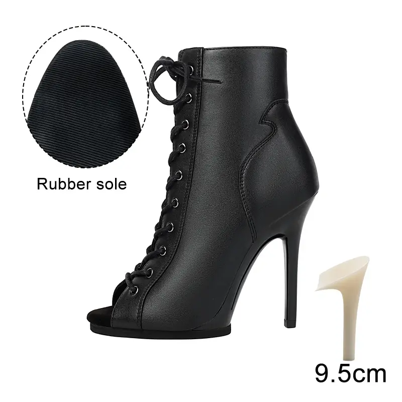Black Sexy PU Platform Jazz Latin Custom Dance Shoes Lace-up High Heels Dance Shoes Soft-soled Short Boots Dance Boots for Women product view