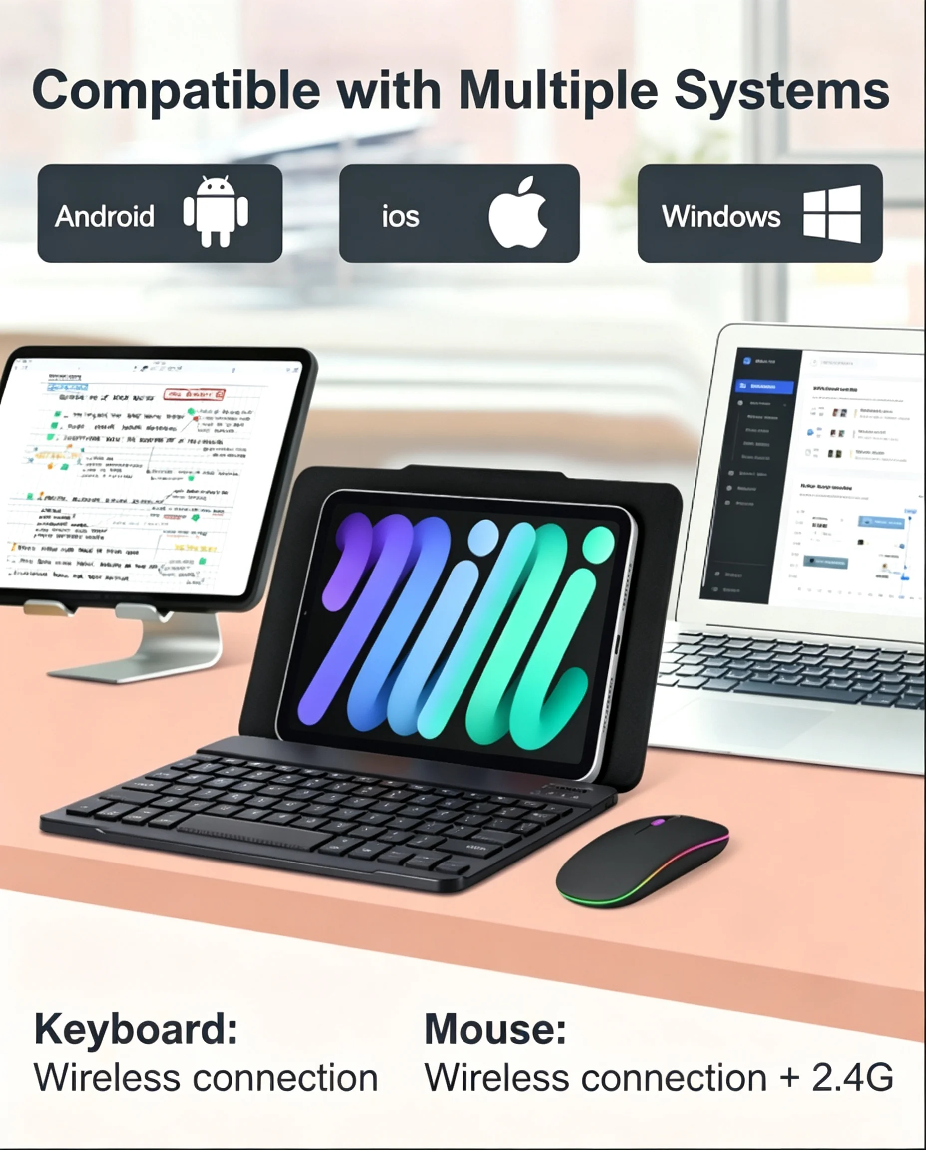Mini Wireless Bluetooth Keyboard with Touchpad Mouse For Laptop Tablet Phone Ipad Rechargeable Gaming Windows Android IOS product view
