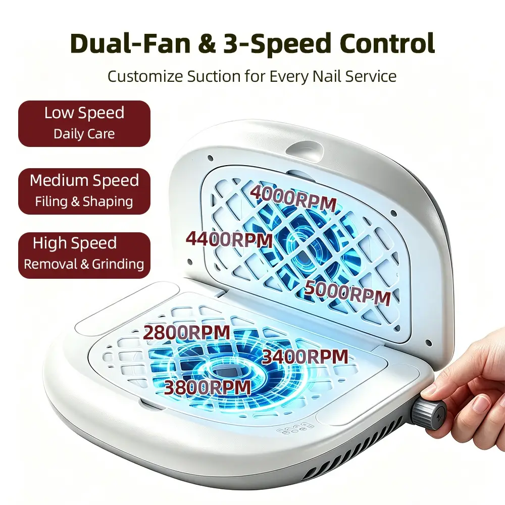 Foldable Nail Dust Collector Dual-Turbine Speed Adjustable Manicure Nail Vacuum Cleaner 90° Dual-Sided Dust Collection Nail Tool product view