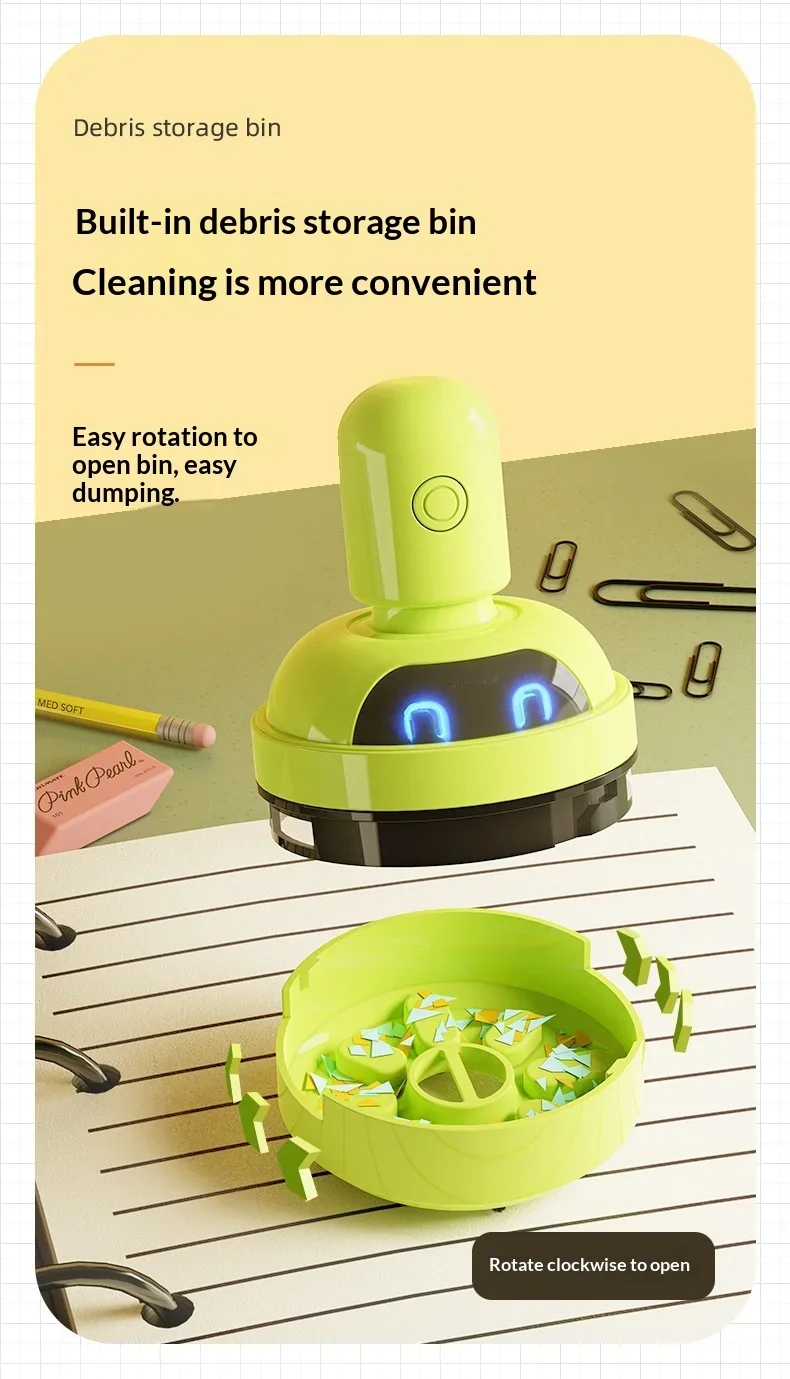 NewVersionCartoon Mini Portable Desktop Vacuum Cleaner,For Eraser Pencil Shavings Dust,Cleaning Supplies for Keyboard Desk Table detail