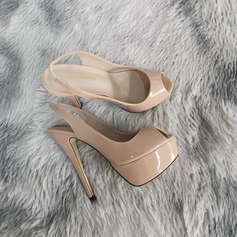 New Women's Pumps Stilettos 14CM Platform Super High Heels Sexy Open Toe Sandals Gladiator Party Dress Women Shoes Large Size 44 detail
