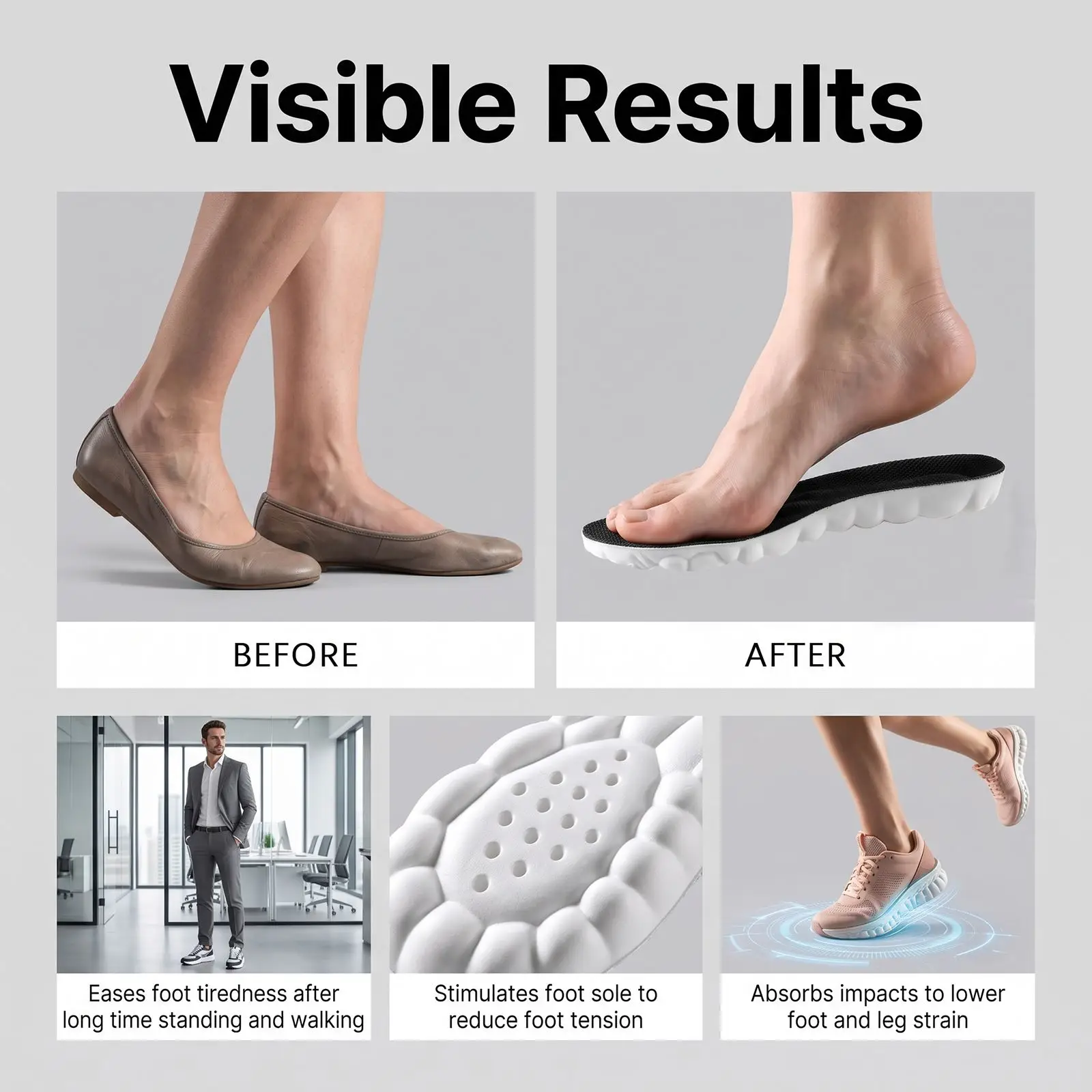 Cloud Bubble Shock Absorbing Shoe Insoles, Breathable Soft Sports Insoles, Comfort Foot Cushion Inserts for Outdoor & Casual Shoes detail