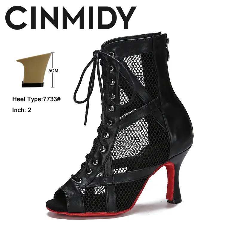 CINMIDY Leather Dance Boots Red /Black lSole Ballroom Dancing Shoes Latin Dance Shoes Woman Pole Dance Boots Ladies Party Shoes product view