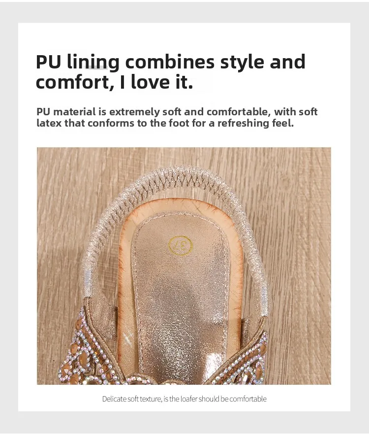 Ladies Roman Sandals Bohemian Ethnic Style Water Diamond Slope Heel Summer New Fashion Shoes Low Help Glue Stick Sandals detail