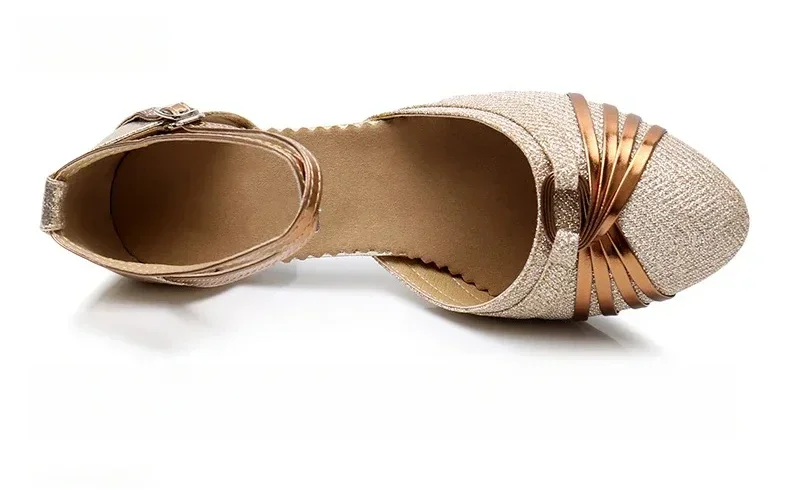 Soft Sole Latin Waltz Dance Shoes for Women 3.5cm 5.5cm Heel Professional Practice Footwear Gold & Silver detail