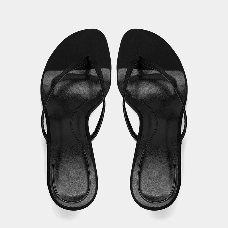 Fashion Summer Black Women's Slippers Round Toe Sloping Heels 6cm Ladies Pumps Flip Flops Slip-on Leisure Beach Shoes Size 35-40 detail