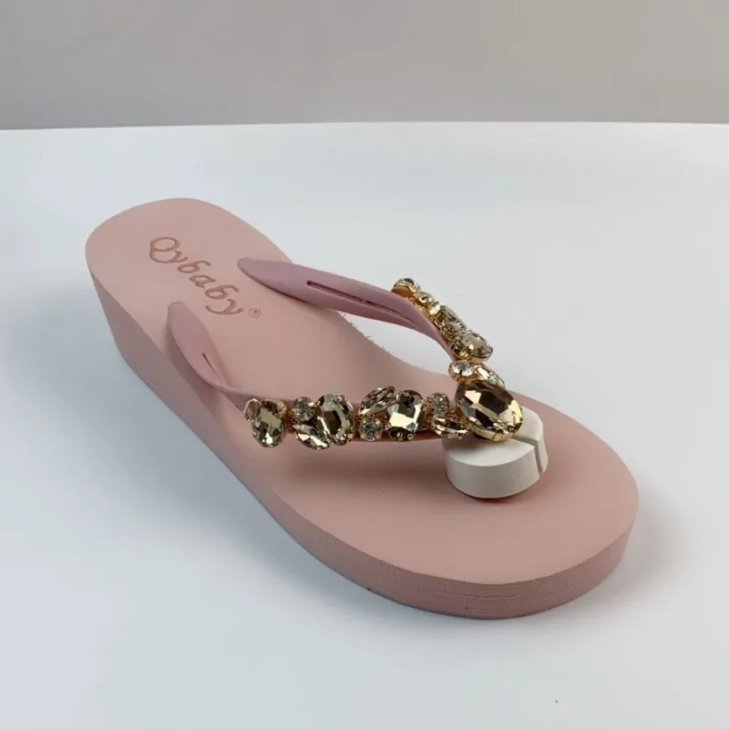 Diamond Slippers Women Summer Outdoor Wear Beach Shoes Sandals Womens Sexy Shoes Slope Heel Flip Flops for Women Chanclas Mujer detail