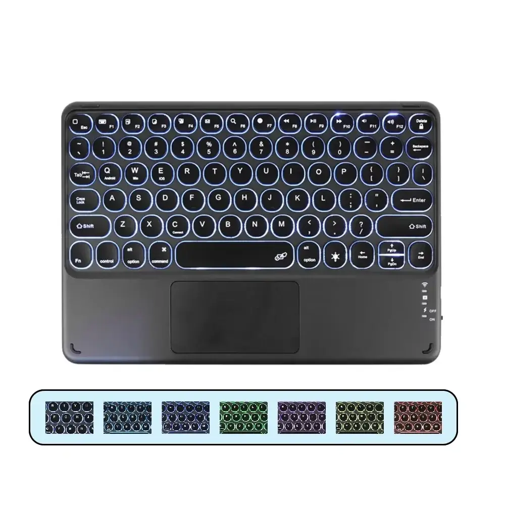 Spanish/Hebrew/Russian/Portuguese Cute Round Hat Backlit Bluetooth Keyboard with Touchpad For iPad Tablet Laptop IOS Android product view