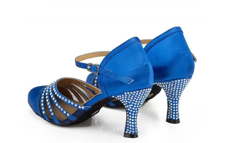 DILEECHI New arrival Tan Satin Latin Modern dance shoes female Autumn and Winter Ballroom dancing shoes thin heels 7.5cm detail
