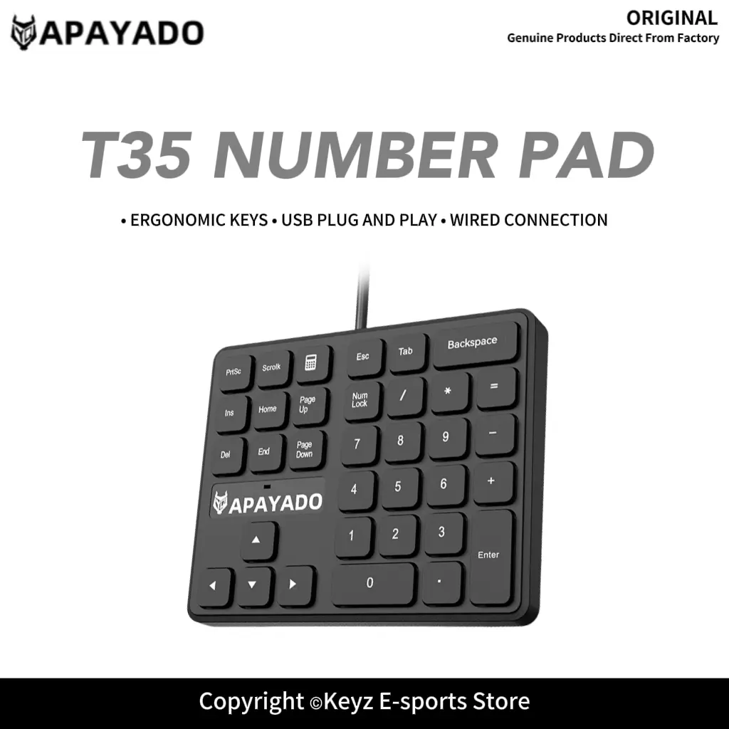 T35 Wired Numeric Keypad 34 Keys APAYADO USB Number Pad Plug Ergonomic Ultra Thin Portable for Finance