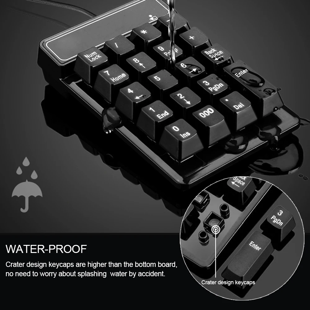 USB Wired Numeric Keypad Mechanical Feel Number Pad Keyboard 19 Keys Water-proof for Laptop Desktop PC Notebook Black detail