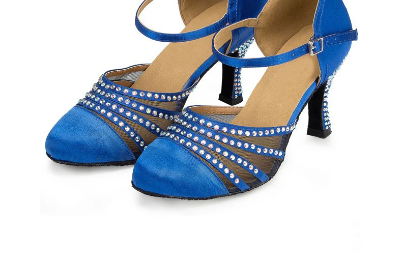 DILEECHI New arrival Tan Satin Latin Modern dance shoes female Autumn and Winter Ballroom dancing shoes thin heels 7.5cm detail