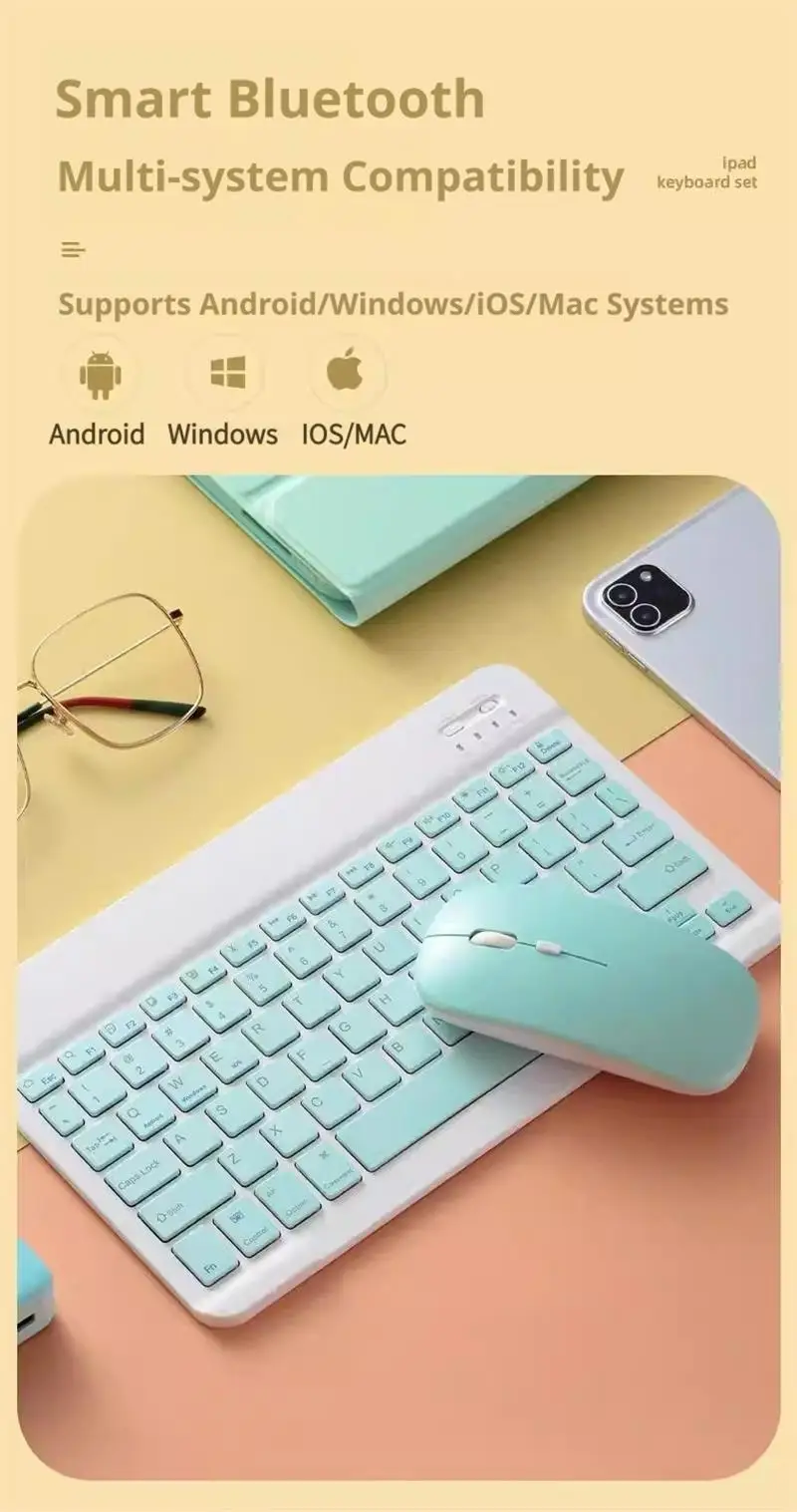 NexusClick Bluetooth Keyboard and Mouse For iPad Xiaomi Samsung Huawei Phone,Slim Mini Wireless Keyboard For Android IOS Windows detail