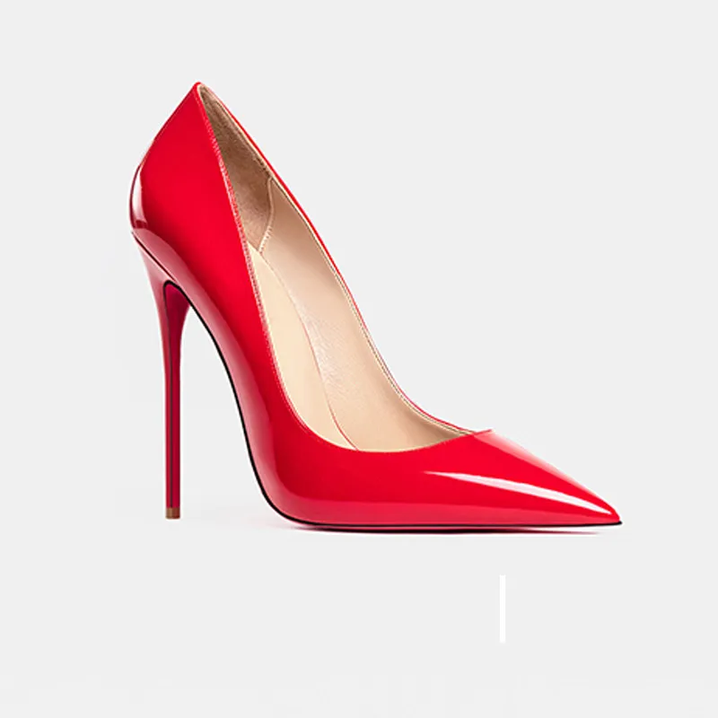 and slim and sexy high heels pointed shallow mouth black patent leather temperament work shoes detail