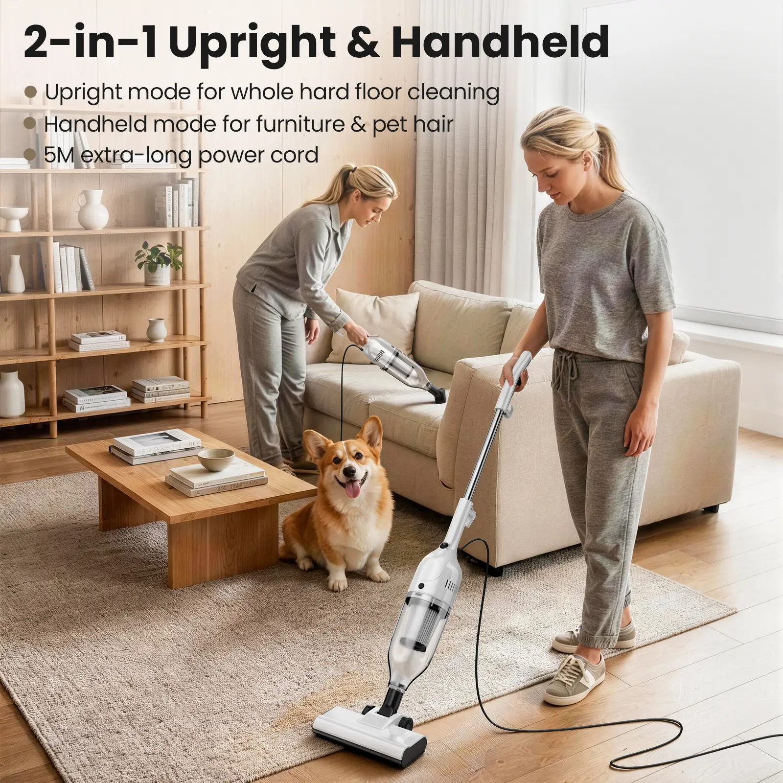 R7 Corded Vacuum Cleaner 600W 20Kpa Powerful Suction Household Handheld Stick Vacuum Portable 3 in 1 Lightweight Cleaner 5M Long Cable Bagless Upright Vacuum for Hardwood Floor Carpet Pet Hair Cleaning product view
