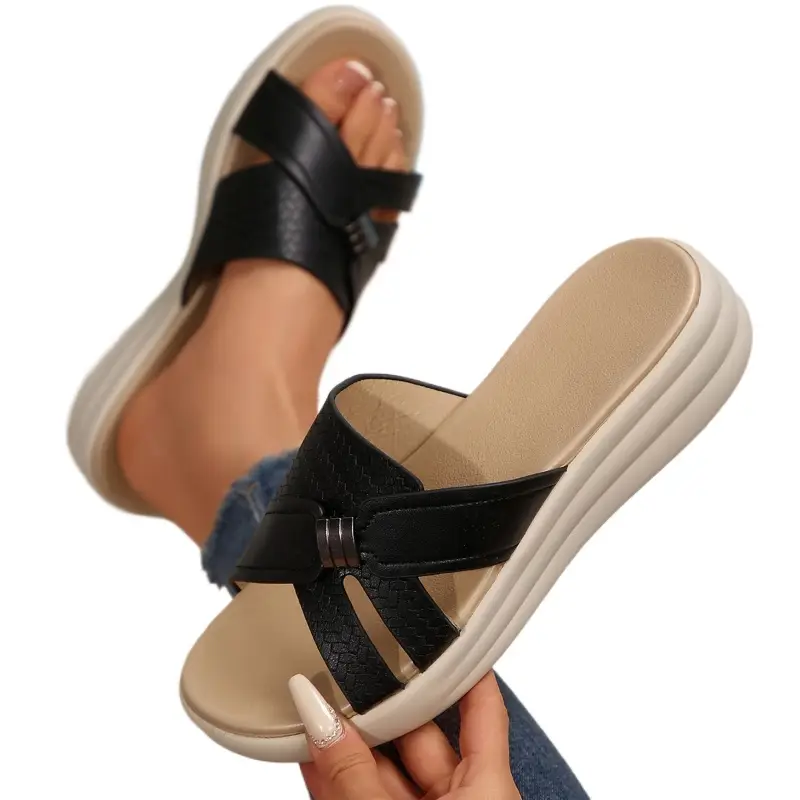 2026 New Women Slippers Summer Casual Slippers Ladies Solid Soft Thick Bottom Shoes Slope Heel Large Size Sandals Slides Women