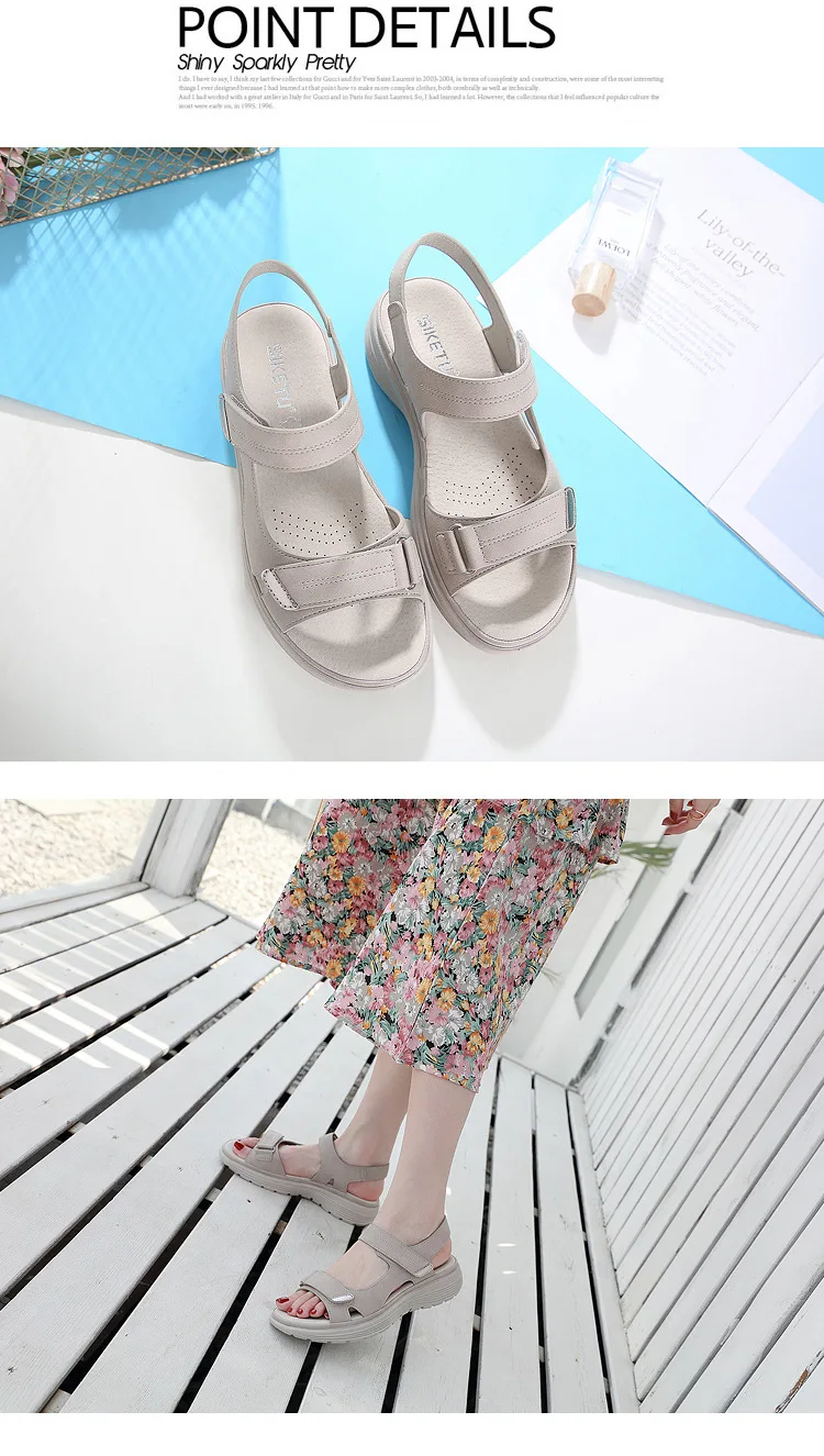 Summer New Genuine Leather Dance Womens Sports Style Slope Heel Lightweight Large Slippers Women Sandals for Men detail