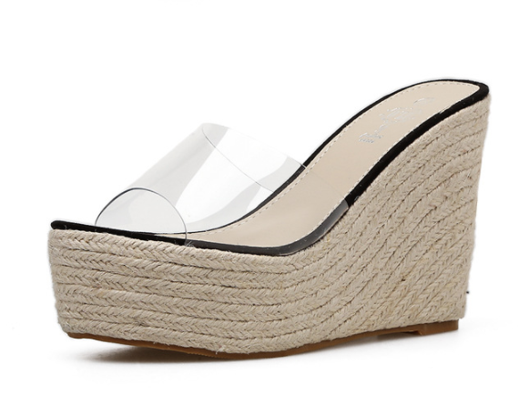 UP-0820D New Arrival Transparent Women Wedges Shoes Fish Mouth Shoes Summer Sandals
