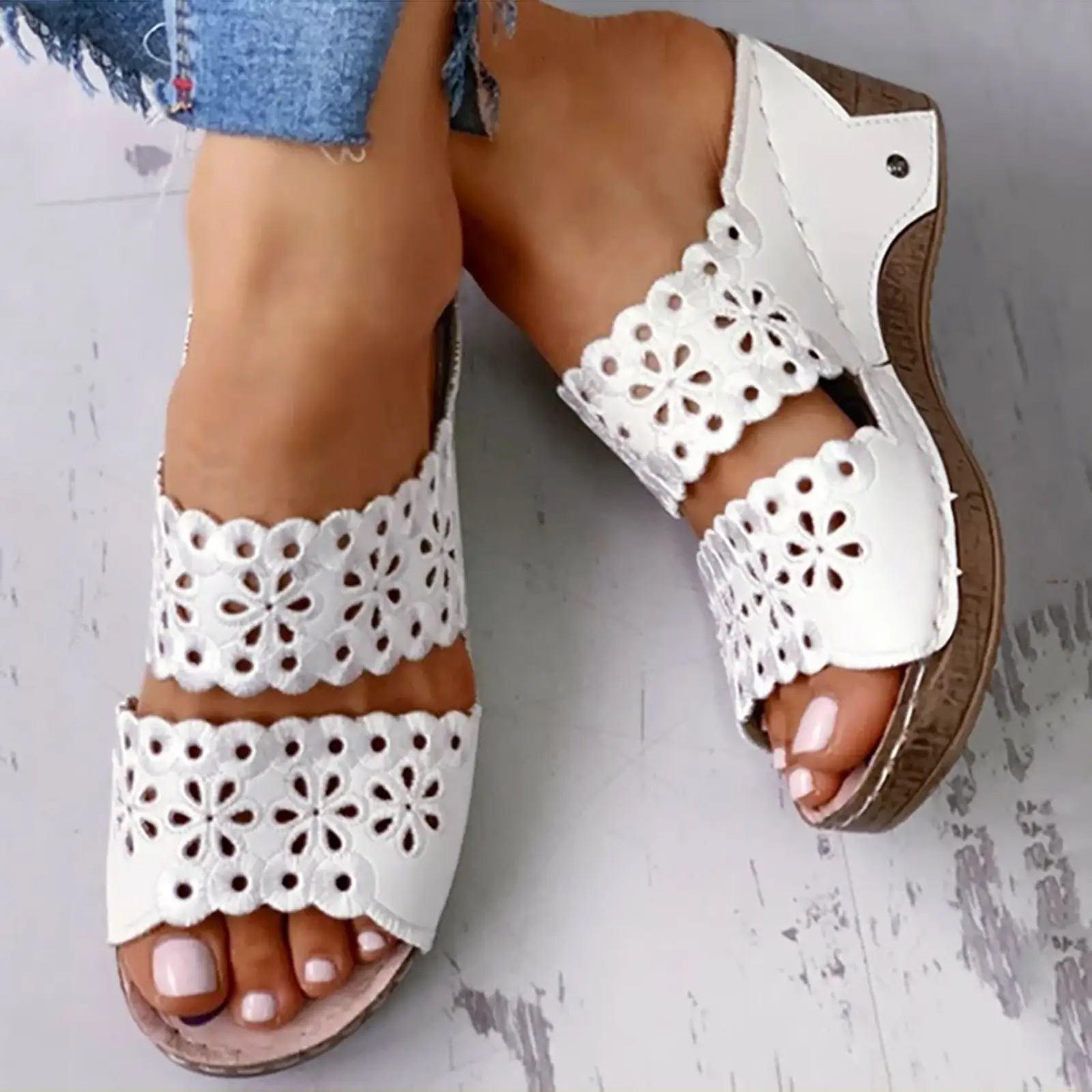 Casual Sandals Open Toe Wedges Women Solid Slip On Slope Heel Beach Shoes Slippers For Women Plus Size Breathable Summer Sandals product view