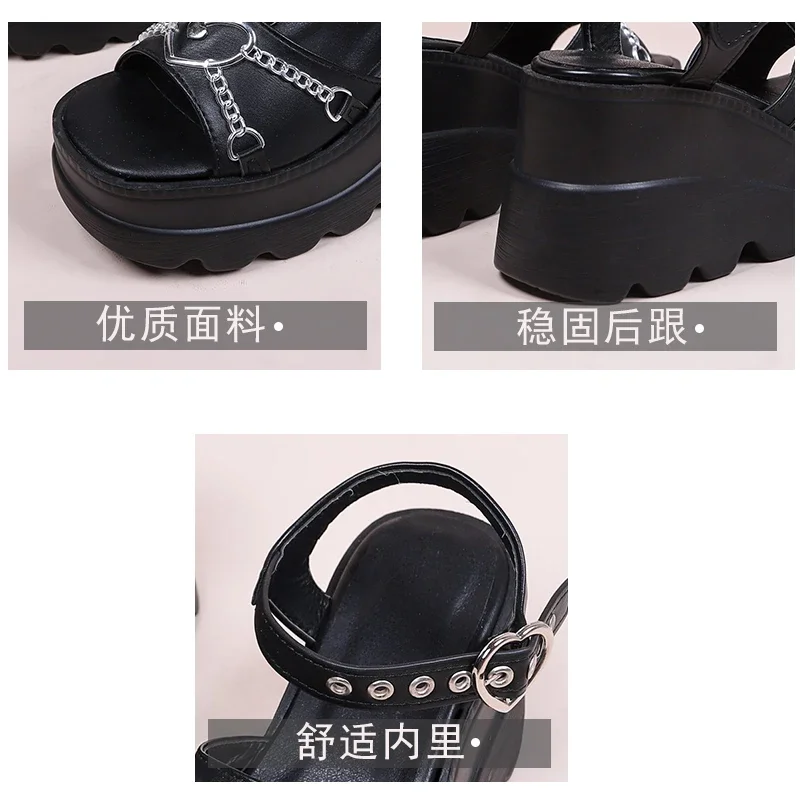 3543 Plus Size Fashion Slope Heel Women Sandals Metal Chain Decoration Female Buckle Platform Shoes Womens Sandals Tide Shoes detail