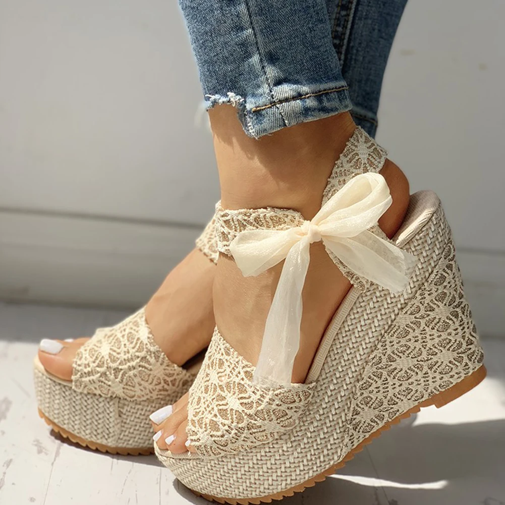 Summer Sandals Party Platform High Heels Shoes Woman Shoes Thick soled womens beach sandals with sloping heels detail