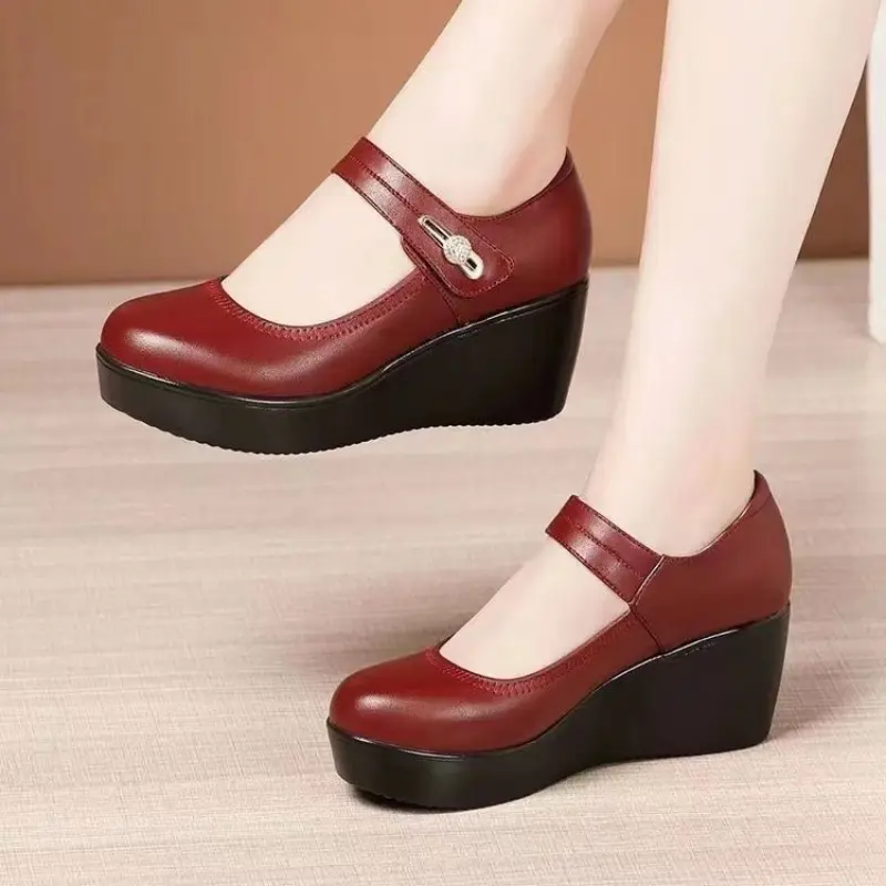 New Round toe Womens Shoes Casual Thick soled Spring Comfort Shoes Versatile high heels Slope heel ladies pumps Mujer Zapatos product view